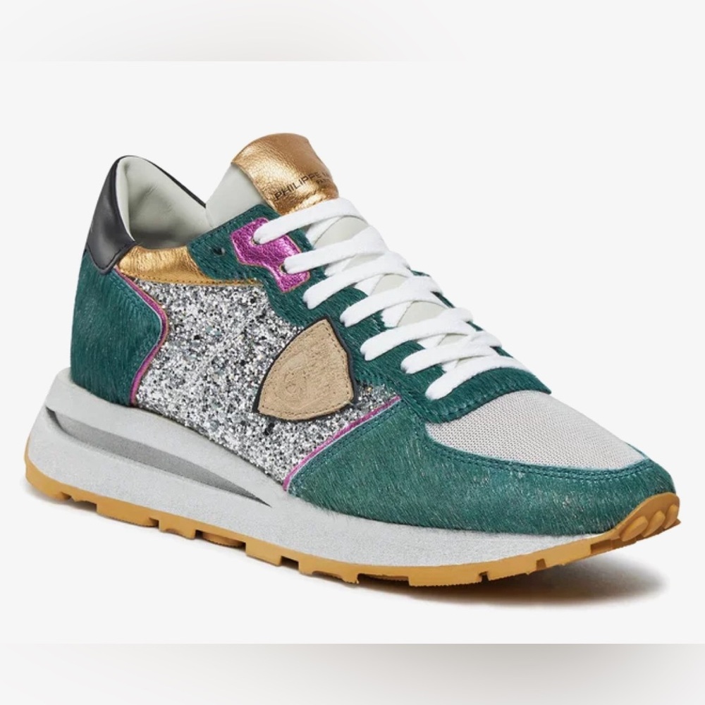 Philippe Model Tropez Haute Low Glitter Mixage Vert TKLD GX01 Women’s Size 39